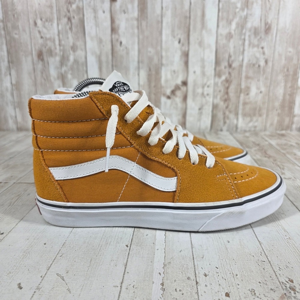 Vans Sk8-Hi High Top Sneakers Honey Mustard Yellow White Women 8 Men 6.5